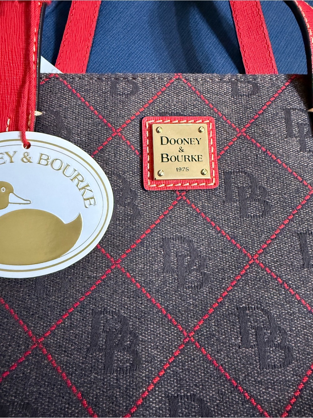 Dooney & Bourke DB Monogram Tote Bag NWT Brown Red Shopper w Zip Pouch - Picture 4 of 17
